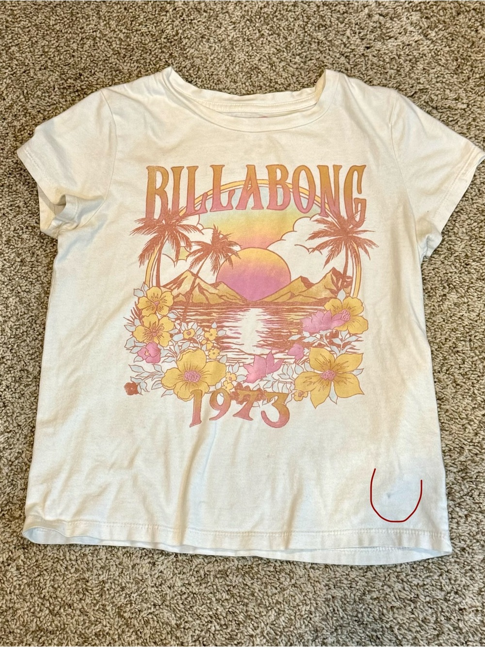 Girls Billabong Cream Tee with Pink and Yellow Sunset Floral Graphic Medium